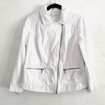 Chico's  Moto Jacket M Knit Lace Shoulders Zippers White Photo 2