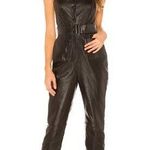 L'Academie L’academie Palais Leather Slim Leg Jumpsuit XS Black Photo 0