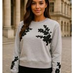 EXPRESS  Floral Lace Appliqué Sweatshirt Pullover Black Gray S Buttery Soft Cozy Photo 1