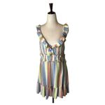 Saylor  Dress Women XL Multicolor Striped‎ V Neck Smocked Ruffle Trim Alma Mini Photo 4
