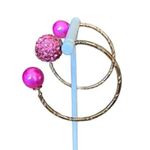Vintage Earrings Open Hoop with Pink Glitter Ball Photo 1