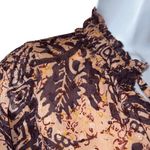 Joie  Coral & Plum Tropical Floral‎ 3/4 Sleeve Tie  Neck Blouse Size Small Photo 2