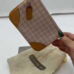 Coach Wristlet Pouch Pastel Plaid Leather Trim Zip Closure Photo 0