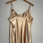 Bebe  Gold Satin Slip Dress Adjustable Strap Drape Neck Sexy Size XL Midi Silky Photo 4