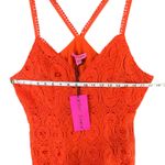 Betsey Johnson  Mini Dress Womens L Orange Crochet Lace Ruffle Hem Boho Flirty Photo 5