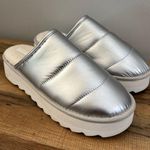 Maeve Anthropologie  Puffy Platform Silver Slippers Slides Shoes Photo 0