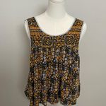 Free People Tank Top Lucky Coin Cropped Babydoll Floral Linen Blend Yellow Grey Photo 1