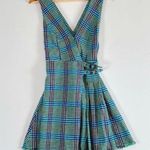 Urban Outfitters  Chandler Gingham Linen Farm Cottage Wrap Dress Blue Small Photo 0
