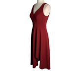 Retro Sleeveless V Neck Midi Swing Dress M Maroon Red Zip High Low Hem NEW Size M Photo 2