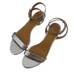 Tory Burch Elana Leather Sandals Kitten Heel Ankle strap Silver Sz 9 preppy chic Photo 2