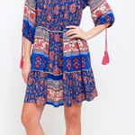 World Market size M floral boho tiered dress with tassel drawstrings at cuffs. Blue Size M Photo 0