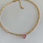Pink Heart Necklace Cz Necklace Paperclip Chain Gold Chain Necklace Photo 3