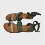 Nikos Greek Leather Made Sandals Dark Green Silver Braid Women's Size 7.5 Photo 1