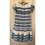 Sail To Sable Geo Stripe Ruffle Neck Dress 100% Cotton Blue White Size XS EUC Photo 6