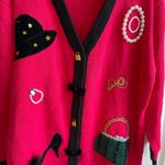 Vintage Berek Cardigan Fun Shopping Theme Pearls Purse Girlfriend Hot Pink XL Photo 3