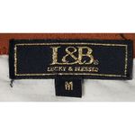 Lucky and Blessed T-Shirt Striped Size Medium Beige Blue Southwestern Santa Fe Photo 4