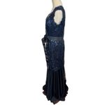 Tadashi Shoji Sequin and Tulle Lace Mermaid Gown Ribbon Tie in Navy 3T1430LX Photo 4