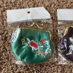 Lot Bundle Pair Floral Flower Embroidered Coin Purse Pouch NEW Stocking Stuffers Photo 1