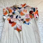 Cristina Vergani Italian Linen Shirt Dress S Beige Floral Button Down European Pink Photo 10