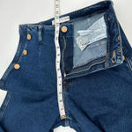 ZARA Jeans Womens USA 6 Wide Leg High Waist Crop Blue Denim Gold Accent Buttons Photo 7