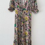 Boden Floral Midi Dress Pink Multicolor Puff Sleeve V Photo 1