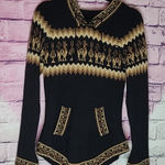 IMPORTED SOUTH AMERICAN MADE IN MEXICO ALPACA KNIT PRINTED PULLOVER HOODIE M Black Size M Photo 0