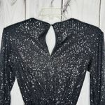 Midnight Doll  Black Full Sequin Shorts Romper Tie Waist Sz XS Long Sleeve Photo 5