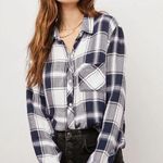 Rails  Hunter Plaid Long Sleeve Button Shirt Navy Blue White Soft Oversized Photo 0