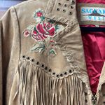 Vintage Suguaro West suede embroidered fringe jacket large Tan Photo 4