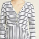 Maeve Eliza Henley Babydoll Tunic XS White Striped Long Sleeve Casual‎ Photo 0