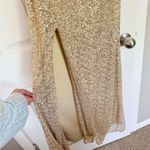 La Femme Gold Full Sequin One Shoulder Maxi Dress Photo 6