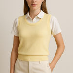 None Womens Pale Yellow Scoop Neck Wool Sweater Vest L Preppy Academia Golf Tennis Photo 0