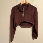 SKIMS NWT Garnet Cozy Knit Sherpa Teddy Cropped Pullover Half Zip Up Size XXS/XS Photo 3
