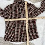 Chico's Tweed Metallic High Neck Open Front Blazer Jacket Red Black Gold Medium Photo 11