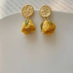 Handmade Real Dried yellow Rose Flower Earrings – Unique & Delicate Design new Photo 1