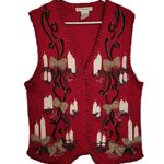 Victoria Jones VINTAGE Red Candles Bows Embroidered Sequin Ugly Christmas Sweater Vest Size M Photo 0