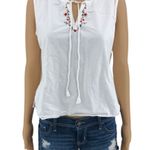 Solutions MEDIUM VINTAGE Women's White Floral Embroidered Boho Hippie Split Neck Photo 0