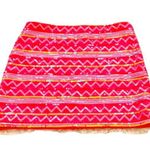 Miami NEW  coral pink sequin neon Aztec stripe mini skirt stretchy small Photo 0