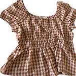 Pink Rose Geometric Print Ruched Puff Sleeve Crop Top NWOT Photo 0