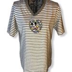 Disney Mickey Pluto Embroidered Striped V-neck T-shirt Size Small Photo 0