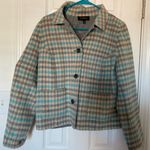 Talbots Wool Blend Plaid Check Jacket Blue Gray Ivory Pockets Soft Size M Photo 3