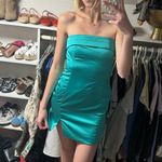 Uniquities Teal Silk Strapless Mini Dress Photo 0