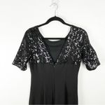 Calvin Klein Black Sequin Sleeves Hidden Back Zipper Lined Maxi Dress, Size 4 Photo 9