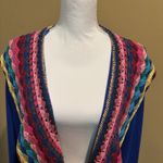Double Zero  Blue Open-Front Cardigan Rainbow Crochet Trim Sweater Medium Photo 2