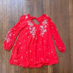 Free People Sweet Tennessee Red Floral Embroidery Open Peekaboo Back Dress Sz S Photo 8