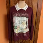 Vintage Teddy Bear Graphic Collared Sweatshirt Burgundy Cottagecore Top Photo 3