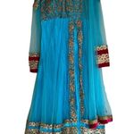 NEW Indian Bollywood 3Pcs Ready To Wear Heavy Embroidered Langha Suit Wedding Blue Size 6 Photo 3