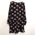 American Eagle  AEO AE Wrap Romper Black Pink Floral Rose Long Sleeve Bell Sleeve Photo 12