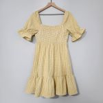 Allie Rose Yellow Puff Sleeve Gingham Smocked Babydoll Mini Dress, S Photo 4