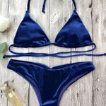 Zaful Navy Blue Velvet Bathing Suit Photo 0